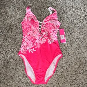Womans Lily Pulitzer Pink Floral One-Piece Swimsuit